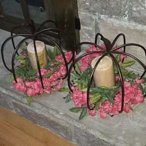 Kohl's Black Metal Candle Holders with Pink and Green Floral Accents